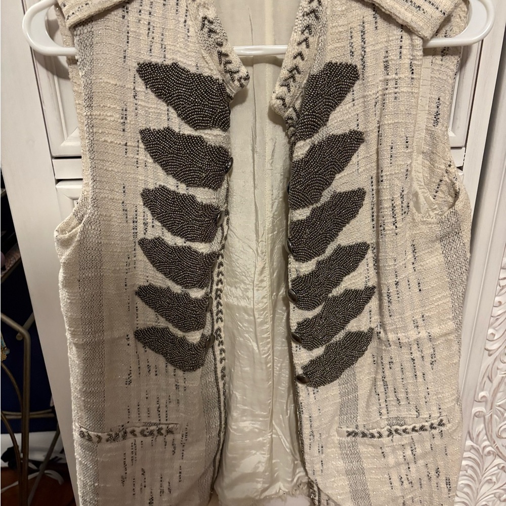 Zara Cream and Black Embellished Vest